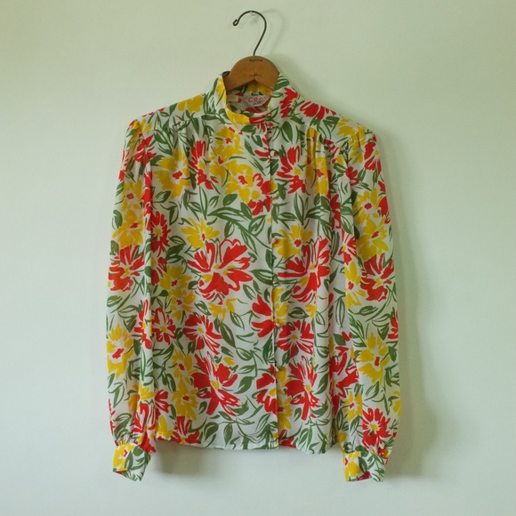 vintage floral blouse | vintage sheer floral top - Picture 7 of 13